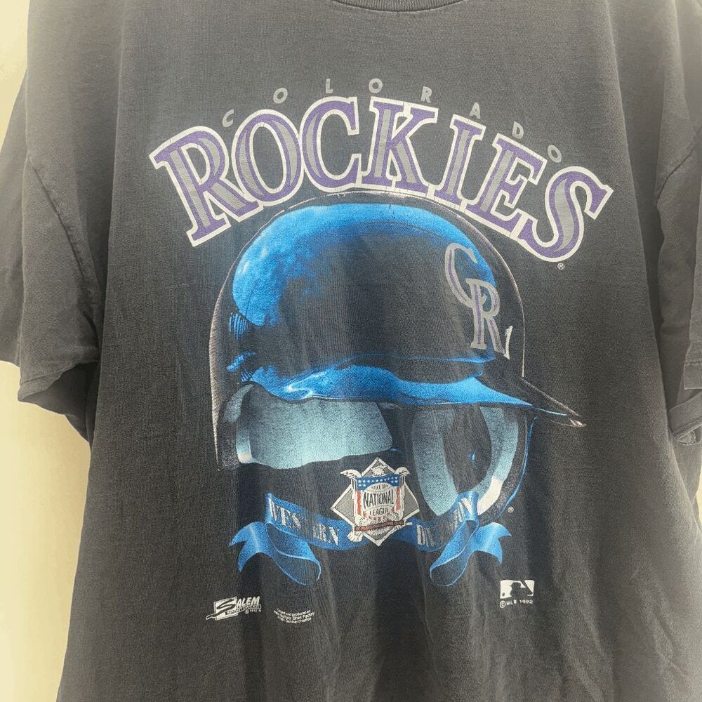Vintage 90s‎ MLB Colorado Rockies Baseball T-shirt Salem 1992 XL Helmet Graphic